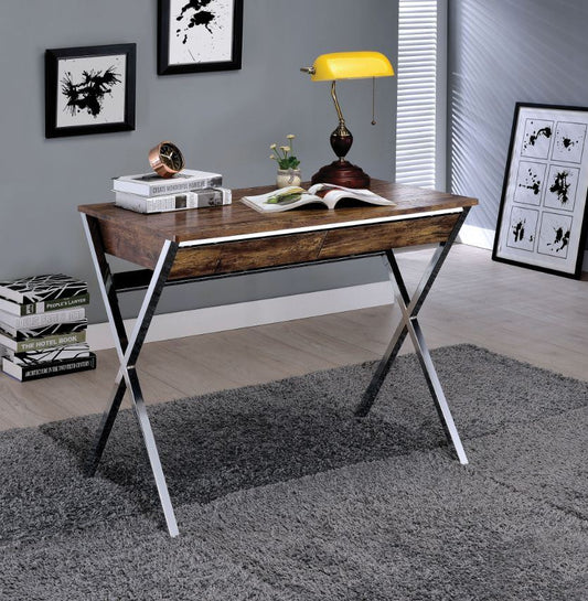 Callers - Desk - Weathered Oak & Chrome