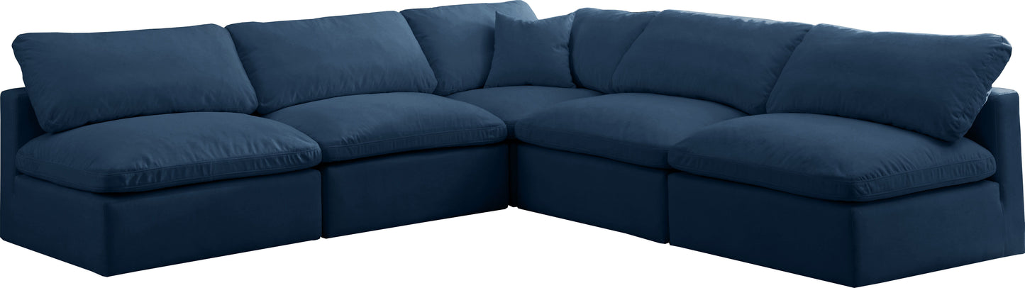 Plush - Velvet Standart Comfort 5 Piece Modular Sectional - Navy - Fabric