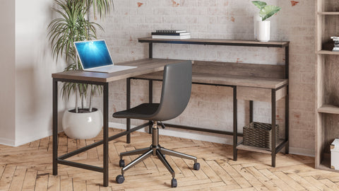 Gray / 2 Pc. - L-Desk with Storage, Swivel Desk Chair