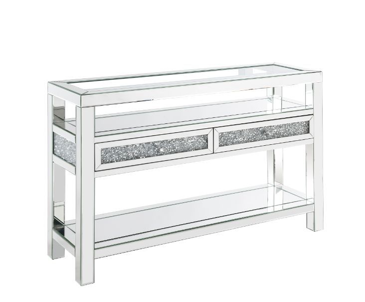 Noralie - Accent Table With Glass Top - Mirrored & Faux Diamonds - 32