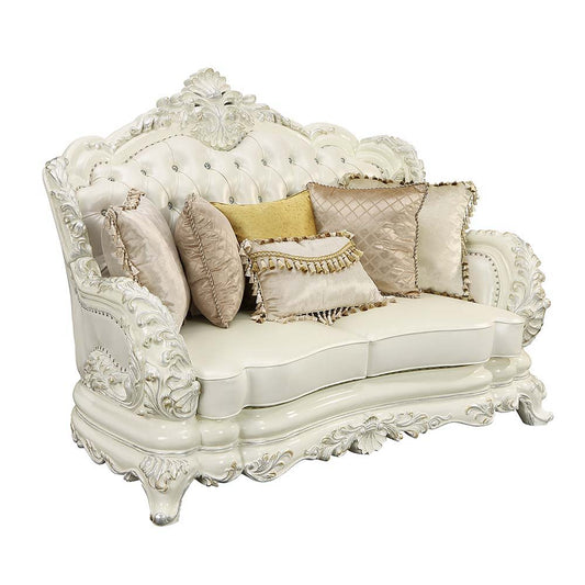 Adara - Loveseat - White PU & Antique White Finish