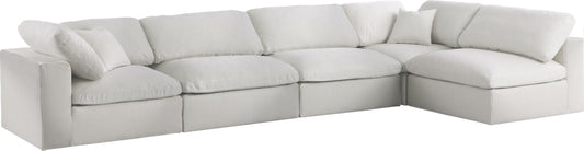 Serene - Linen Textured Fabric Deluxe Comfort Modular Sectional 5 Piece - Cream