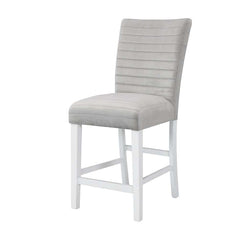 Elizaveta - Counter Height Chair (Set of 2) - Gray Velvet, Faux Crystal Diamonds &White High Gloss Finish