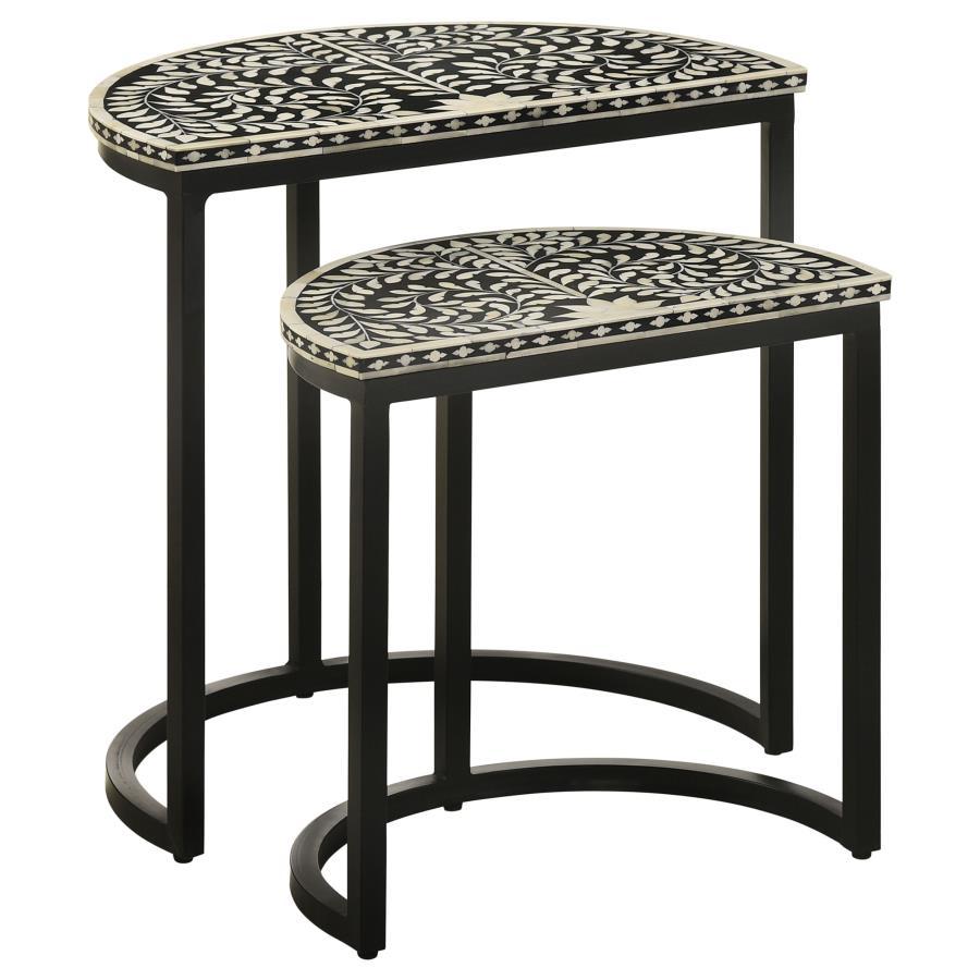 Zakiya - 2 Piece Demilune Nesting Table Set - Black And White