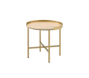 Mithea - End Table - Oak Table Top & Gold Finish