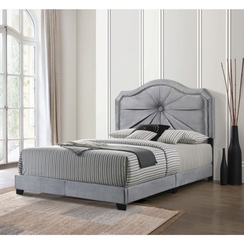 Frankie - Queen Bed - Gray Velvet