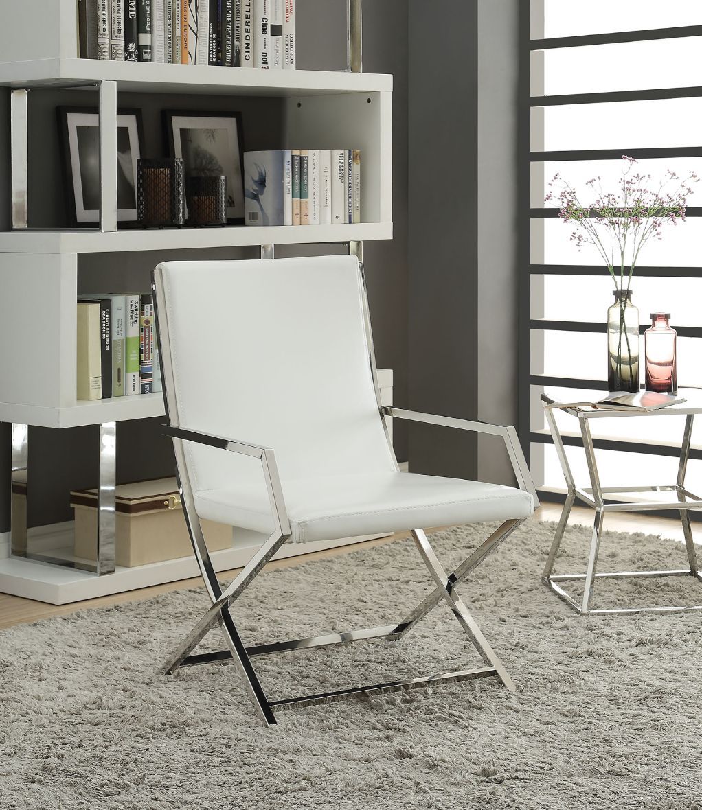 Rafael - Accent Chair - White PU & Stainless Steel - 35