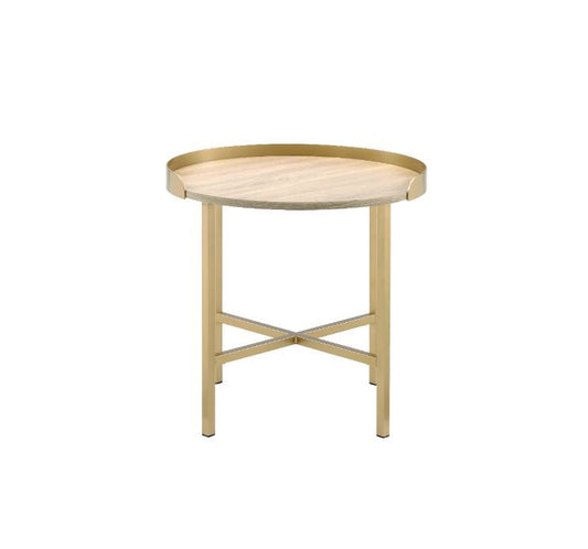 Mithea - End Table - Oak Table Top & Gold Finish