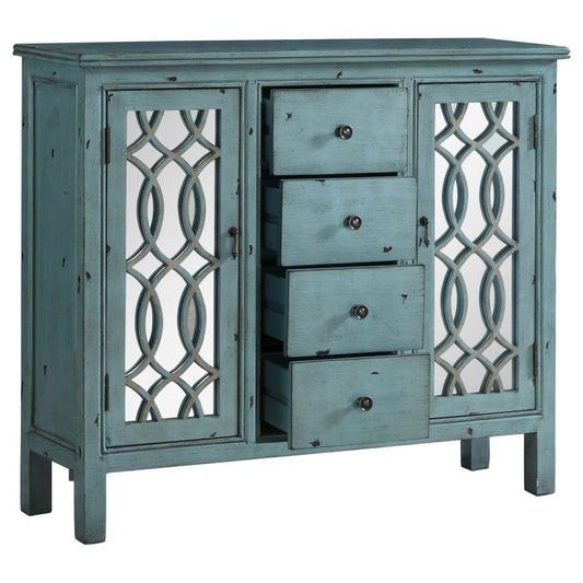 Rue - 4-Drawer Wood Trellis Accent Storage Cabinet - Blue