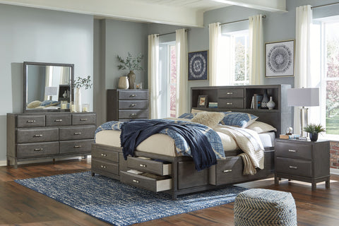 Gray / 5 Pc. - Dresser, Mirror, Storage Bed / Queen