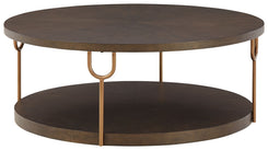 Brazburn - Dark Brown / Gold Finish - Round Cocktail Table