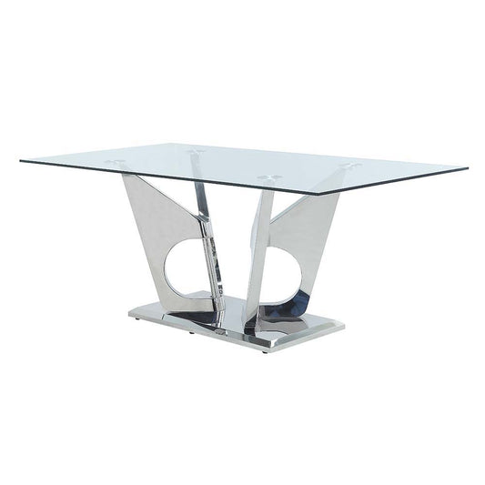 Azriel - Dining Table - Clear Glass & Mirrored Silver Finish