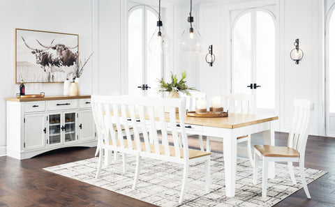 White / 7 Pc. Table, 4 Chairs, Double Dining Chair, Server