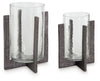 Garekton - Candle Holder Set (Set of 2) - Clear / Pewter Finish