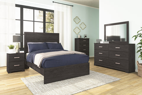 Black / 5 Pc. - Dresser, Mirror, Chest, Panel Bed / Full