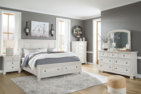 White / 6 Pc. - Dresser, Mirror, Chest, Panel Storage Bed / Queen