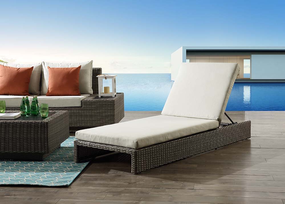Salena - Patio Lounge Chair - Beige Fabric & Gray Finish - 8