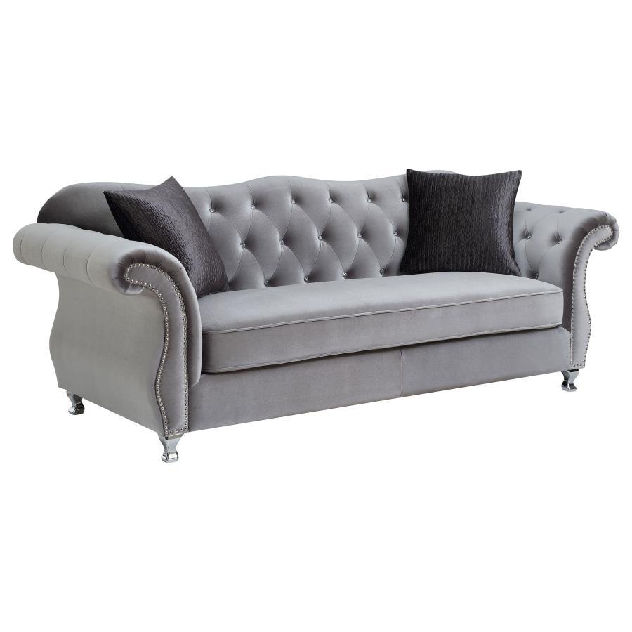 Frostine - Button Tufted Sofa - Silver