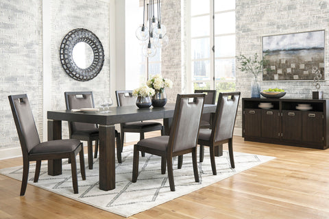 Dark Brown / 7 Pc. - Rectangular Dining Room Extension Table, 6 Upholstered Side Chairs