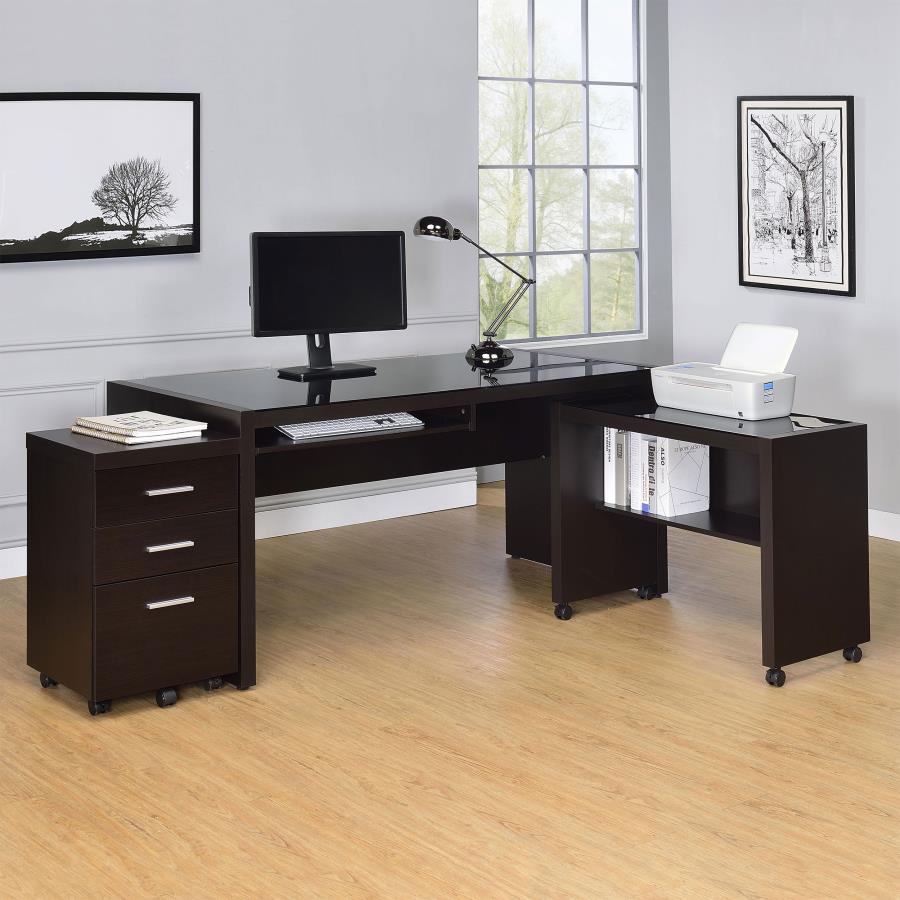 Skeena - 3 Piece Home Office Computer Desk Set - Cappuccino