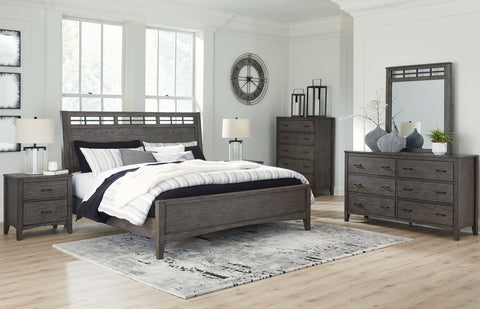 Dark Brown / 6 Pc. Bed, Dresser, Mirror, Chest / California King