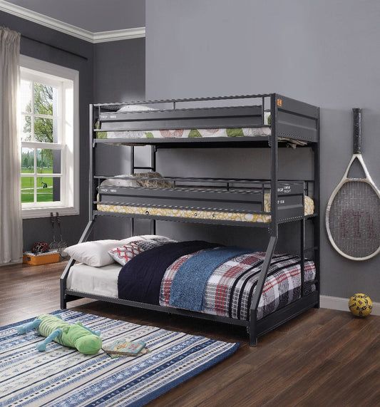 Cargo - Twin Over Twin Over Full Triple Bunk Bed - Gunmetal Finish