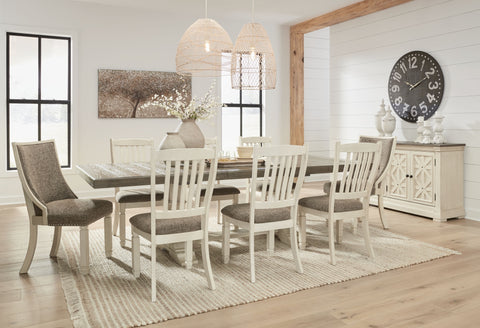 Beige / 12 Pc. - Dining Table, 4 Side Chairs, 2 Uph Side Chairs, Bench, Server, 2 Cabinets