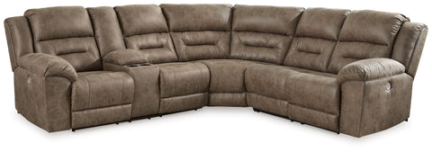 Pearl Silver / 3-Piece Power Reclining Sectional With Left Arm Facing Power Reclining Loveseat With Console