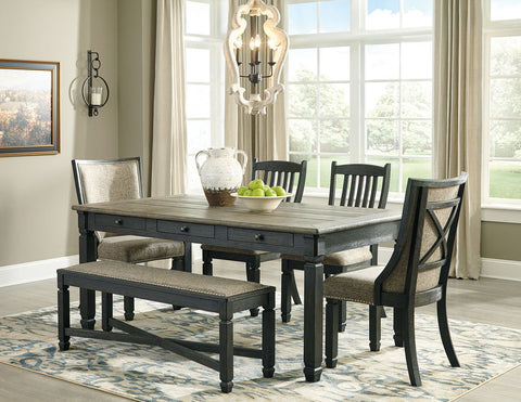 Dark Gray / 6 Pc. - Rectangular Dining Room Table, 2 Upholstered Side Chairs, 2 Dining Room Upholstered Side Chairs, Upholstered Bench