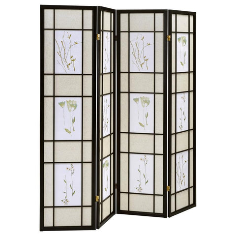 Catabella - 4-Panel Room Divider Folding Shoji Screen Floral - Black