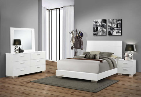 White / 4 Pc. Nightstand, Dresser, Mirror, Bed / King