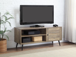 Baina II - TV Stand - Rustic Oak & Black Finish