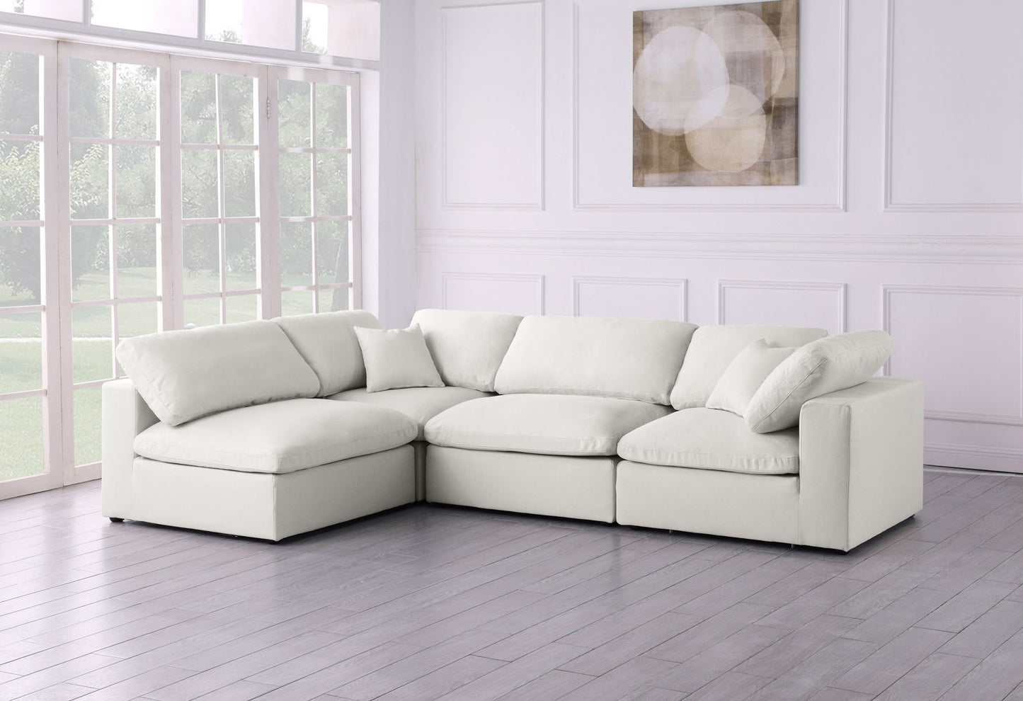 Plush - Velvet Standart Comfort Modular Sectional 4 Piece - Cream