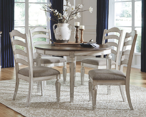 White / 5 Pc. - Oval Dining Room Extension Table, 4 Upholstered Ladderback Side Chairs