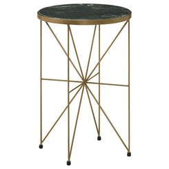 Eliska - Round Green Marble Top Accent Side Table - Antique Gold