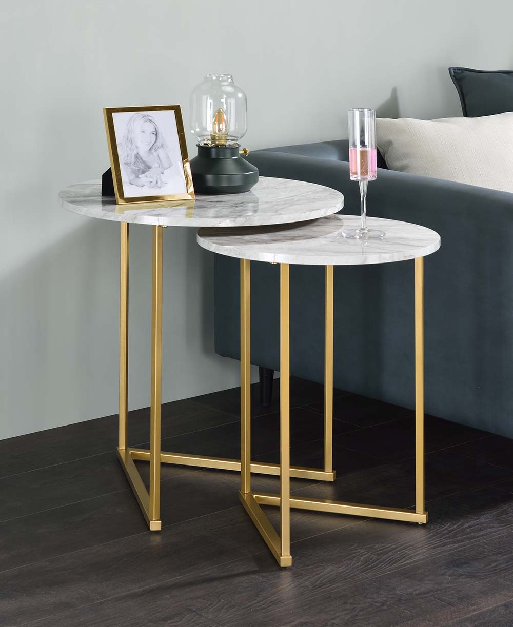 Garo - Accent Table - Faux Marble & Gold Finish - 24