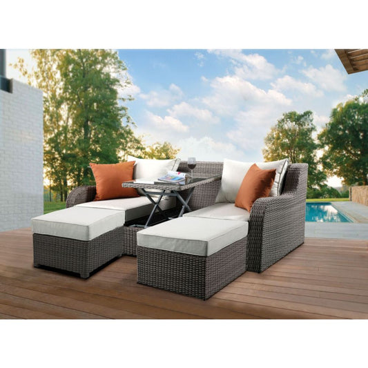 Salena - Patio Sofa & Ottoman - Beige Fabric & Gray Wicker - 30"