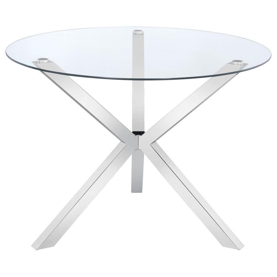 Vance - Round Glass Top Asterisk Dining Table - Chrome