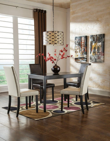 Dark Brown / 5 Pc. - Rectangular Dining Room Table, 2 Ivory Upholstered Side Chairs, 2 Brown Upholstered Side Chairs