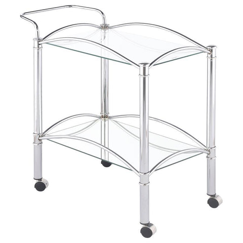 Shadix - 2-Tier Rectangular Glass Shelf Metal Bar Cart - Chrome