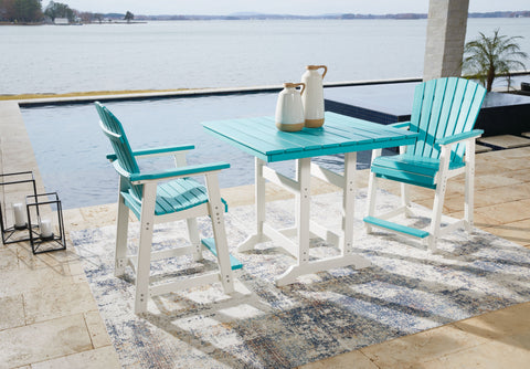 Light Blue / 3 Pc. - Dining Set with Barstools