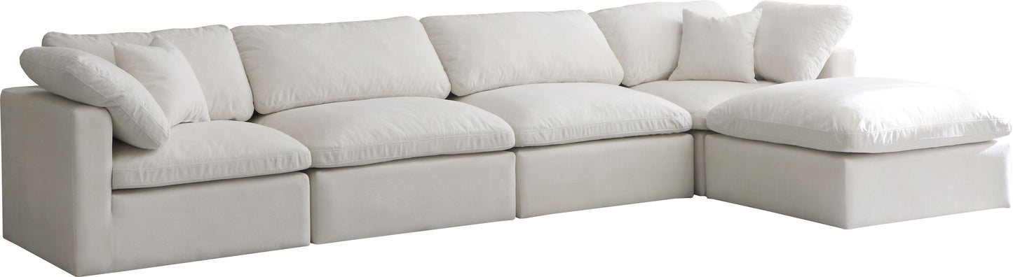 Plush - Velvet Standart Comfort Modular Sectional 5 Piece - Cream - Fabric