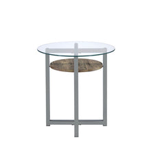 Janette - End Table - Weathered Oak, Black Nickel & Clear Glass