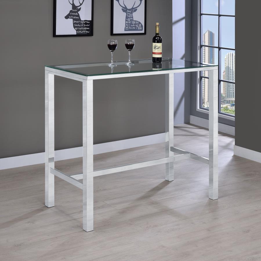 Tolbert - Rectangular Glass Top Pub Bar Table - Chrome