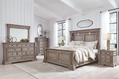 Light Brown / 6 Pc. Bed, Dresser, Mirror, Chest / California King