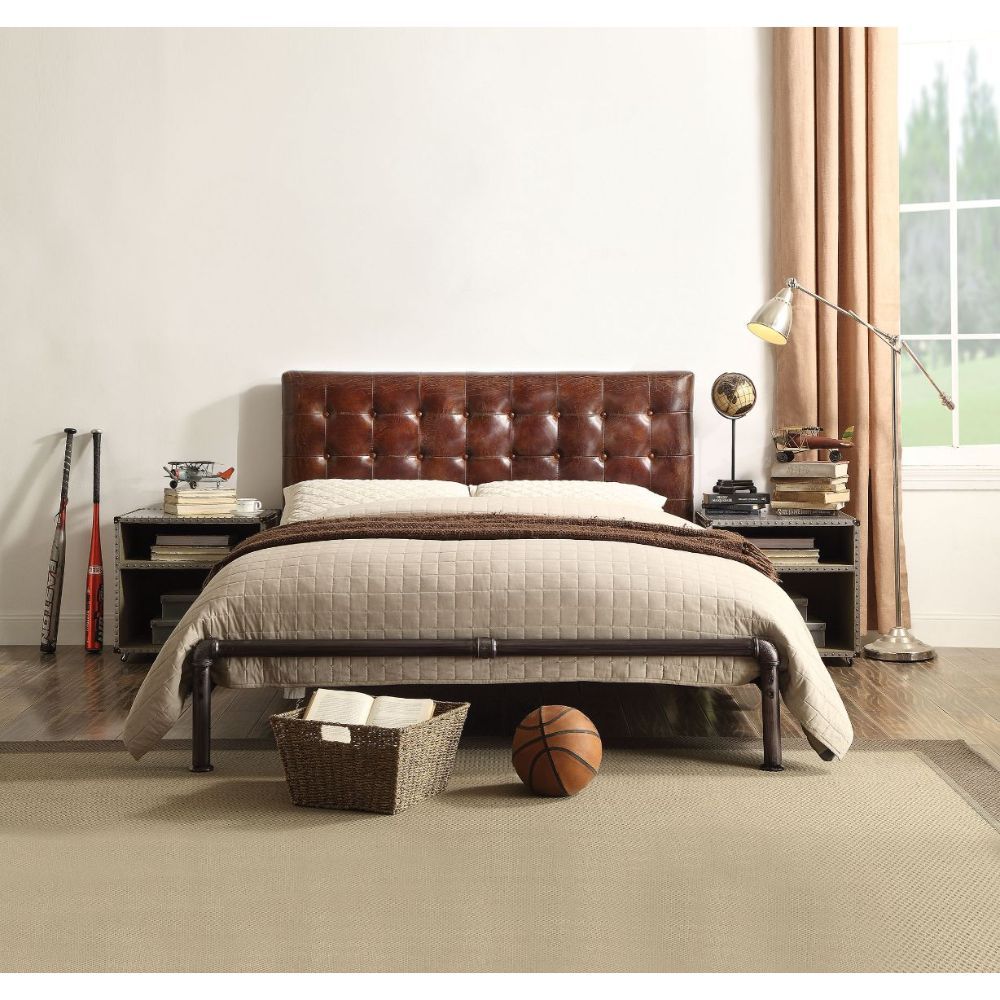 Brancaster - Queen Bed - Vintage Brown Top Grain Leather