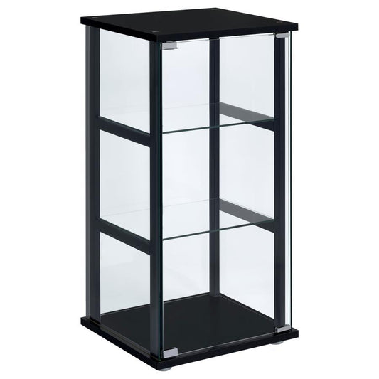 Cyclamen - 3-Shelf Clear Glass Curio Display Cabinet - Black