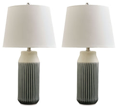 Afener - Blue / Beige - Ceramic Table Lamp (Set of 2)