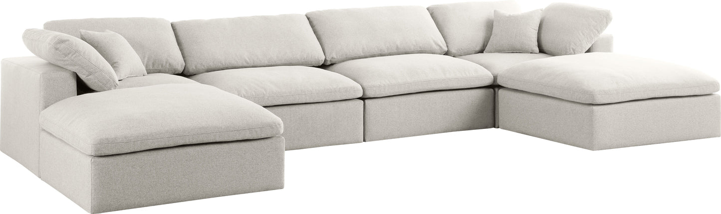 Serene - Linen Textured Fabric Deluxe Comfort Modular Sectional 6 Piece - Cream - Fabric - Modern & Contemporary