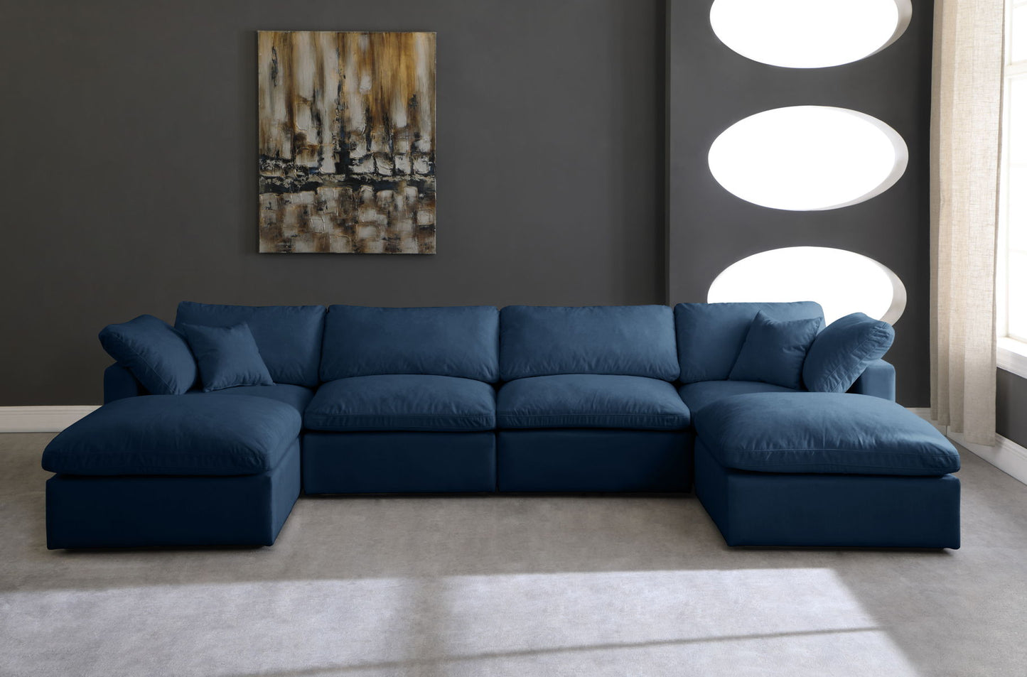 Plush - Velvet Standart Comfort Modular Sectional Standart 6 Piece - Navy - Fabric - Modern & Contemporary